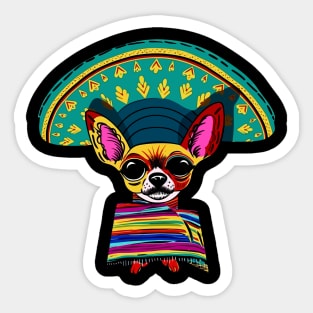 Colorful Mexican Chihuahua in Big Sombrero Vintage Drawing Sticker